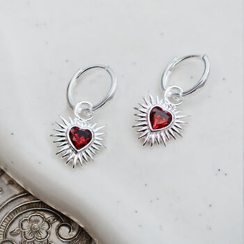 Sterling Silver Or Gold And Red Sacred Heart Earrings, 2 of 7