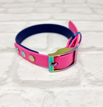 Waterproof Dog Collar And Lead Set Navy/Electric Pink, 2 of 3