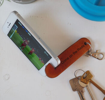 Personalised Leather Phone Stand Key Ring, 4 of 6
