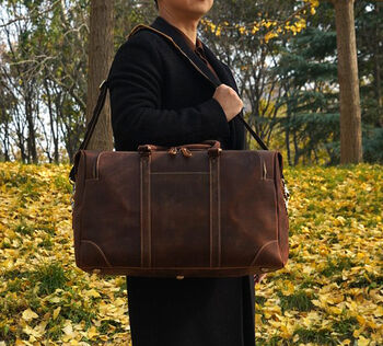 Genuine Leather Duffel With Zip Pocket, 4 of 12