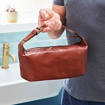 Brown Leather Wash Bag With Strap, 2 of 2