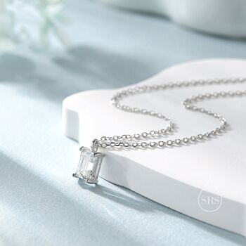 Sterling Silver Emerald Cut 1ct Moissanite Pendant Necklace, 6 of 12