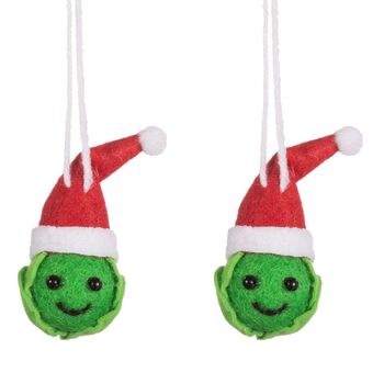 Set Of Two Brussel Sprouts In Hats Felt Decoration, 2 of 2
