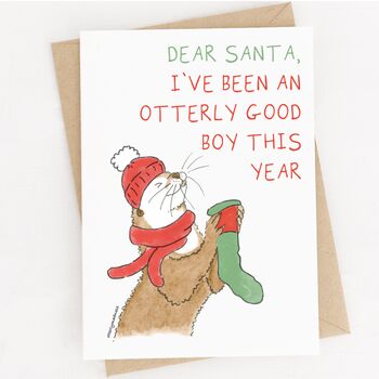 'Otterly Good Boy' Otter Christmas Card, 2 of 5