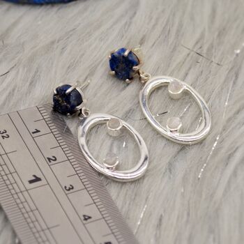 Lapis Lazuli, Moonstone Silver Earrings, 9 of 9