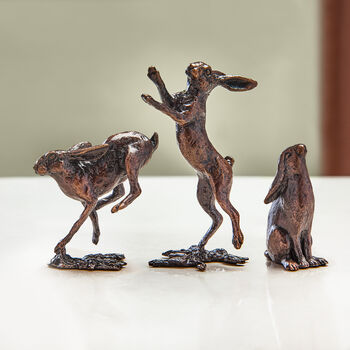 Miniature Bronze Hare Boxing Sculpture 8th Anniversary, 2 of 11
