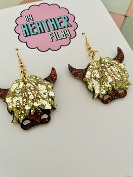 Highland Charm Cow Glitter Resin Earrings, 4 of 4