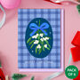 Pack Of Six Blue Gingham Mistletoe Christmas Cards, thumbnail 1 of 4