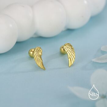 Sterling Silver Angel Wing 18 G Screw Back Stud Earrings With Ball Backs, 2 of 10