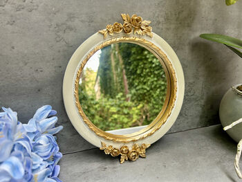 20cm Cream And Gold Decorative Wall Mirror – Floral Motif, 2 of 12