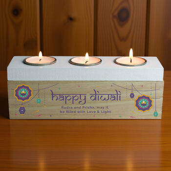 Personalised Diwali Triple Tealight Box Tealight Holder, 2 of 6