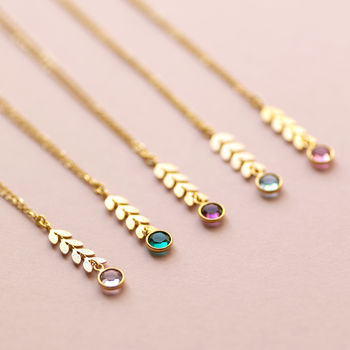 Gold Plated Leaf Chain Necklace With Birthstone Detail, 4 of 12