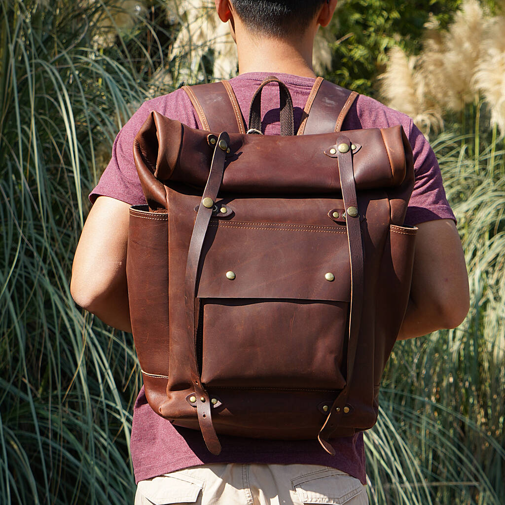 Fold Top Hiker Leather Rucksack By EAZO | notonthehighstreet.com