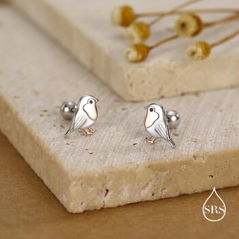 Sterling Silver Robin 18 G Screw Back Stud Earrings, 5 of 9
