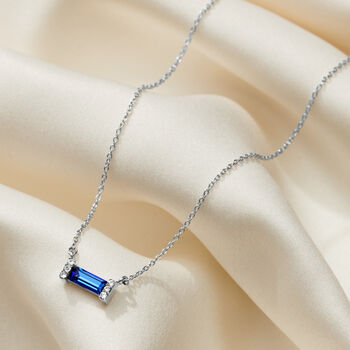 Baguette Birthstone Necklace And Stud Set In Silver, 9 of 12