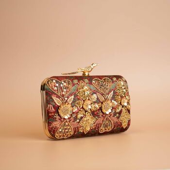 Leela Deep Red Clutch With Bird Clasp, 4 of 4