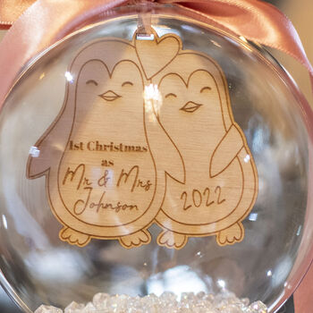 Personalised Penguin Couple Christmas Bauble, 2 of 5