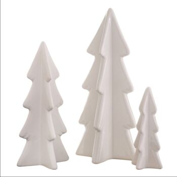 Set Of Three White Ceramic Christmas Tree Decorations, 2 of 2
