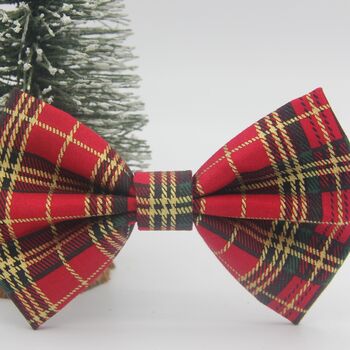 Red And Gold Tartan Dog Bow Tie, 7 of 12