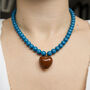 Peacock Blue Bead And Chocolate Heart Necklace, thumbnail 2 of 6