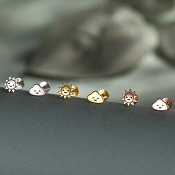 Sterling Silver Sun And Cloud 16 G Flat Back Labret Earrings, 2 of 12