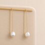 Gold Plated Sterling Silver Freshwater Pearl Threader Drop Earrings, thumbnail 5 of 6