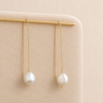 Gold Plated Sterling Silver Freshwater Pearl Threader Drop Earrings, 5 of 6