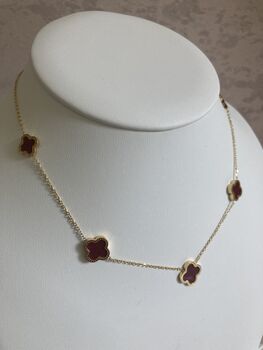 18 K Gold Plated Four Leaf Clover Necklace Gold Maroon, 6 of 8