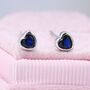 Tiny Sapphire Blue Cz Heart Stud Earrings, thumbnail 3 of 11