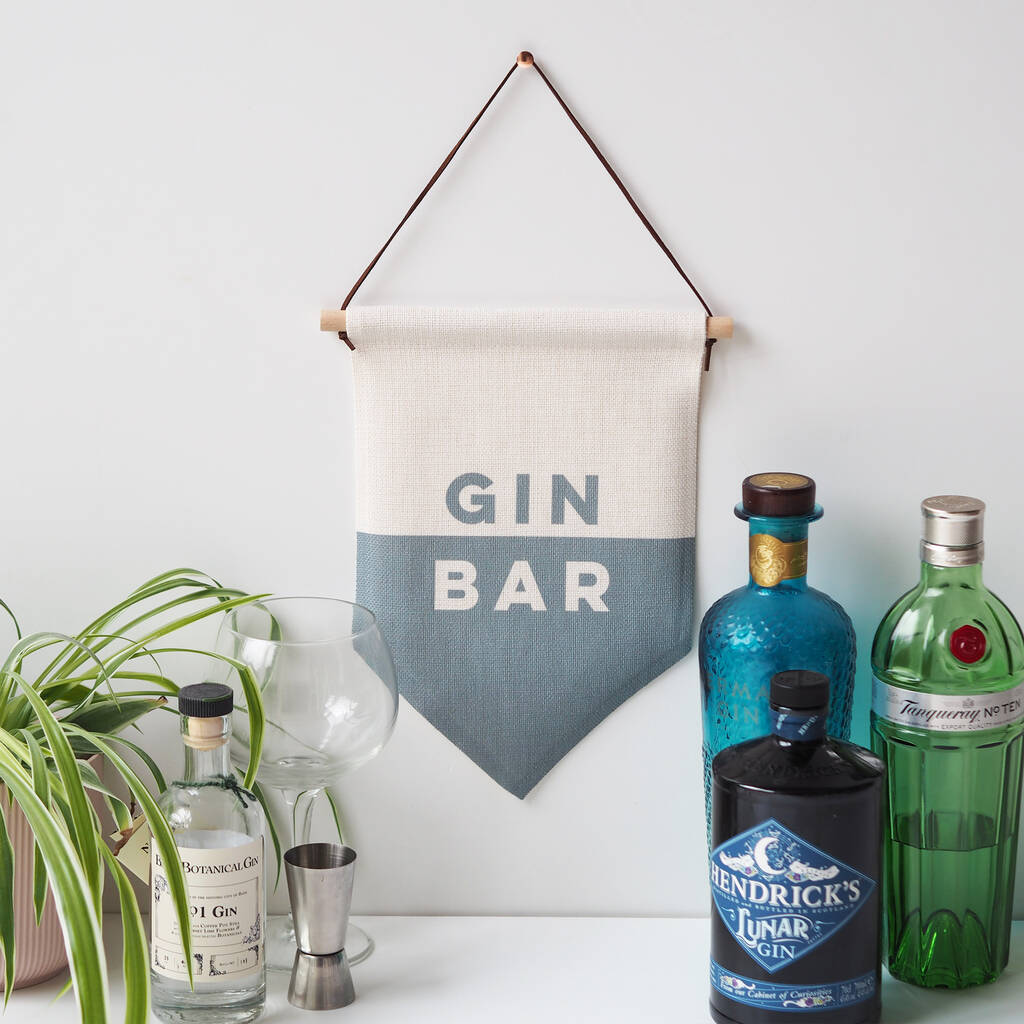 Gin Bar Linen Wall Hanging Flag By Sweetlove Press