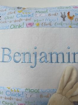 Blue Farmyard Name Cushion, 5 of 7