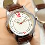 Engraved Men’s Leather Wrist Watch With Red Detailing, thumbnail 1 of 6