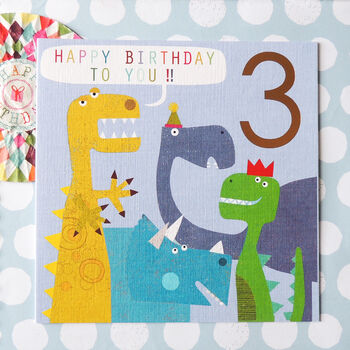 Copper Foiled Dinosaur 3rd Birthday Card, 5 of 5