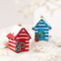 Blue And White Glass Beach Hut Christmas Tree Decoration, thumbnail 1 of 3