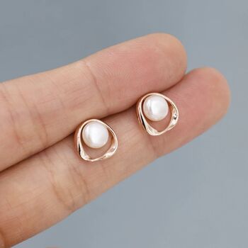 Genuine Pearl And Mobius Circle Stud Earrings, 4 of 12