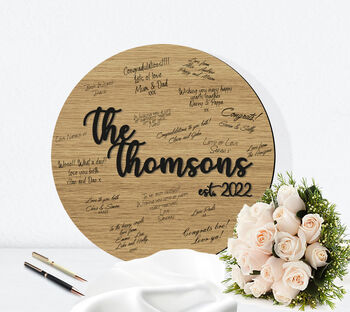 Circular Wood Wedding Guestbook Modern Style, 9 of 9