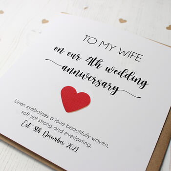 Personalised 4th Anniversary Card With Linen Heart, 2 of 6