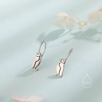 Sterling Silver Puffin Bird Hook Earrings, 2 of 10