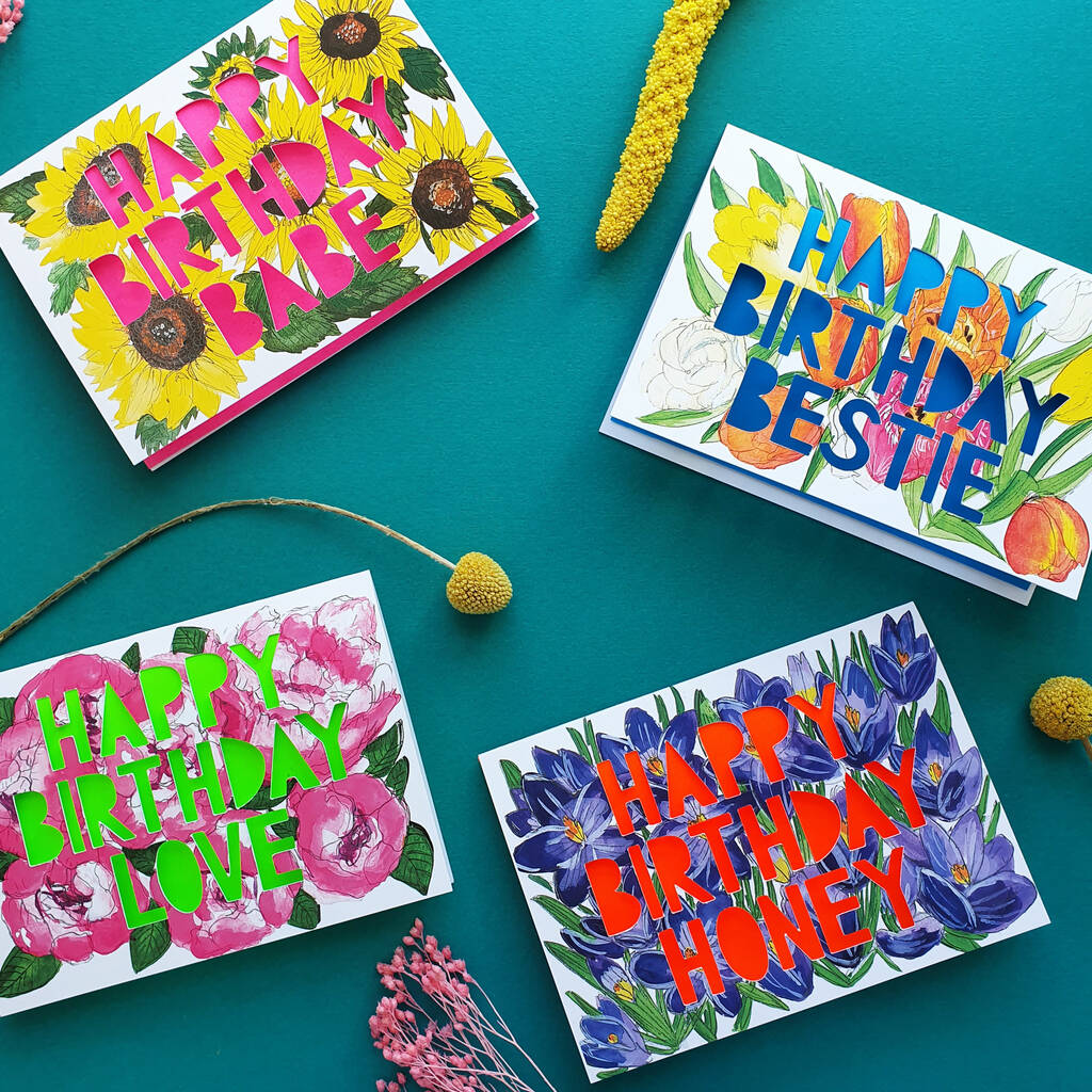 Neon Floral Papercut Birthday Four Pack, 1 of 5