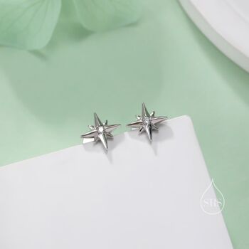 Tiny Cz Starburst Internally Threaded Flat Back Earrings In Sterling Silver, 2 of 12