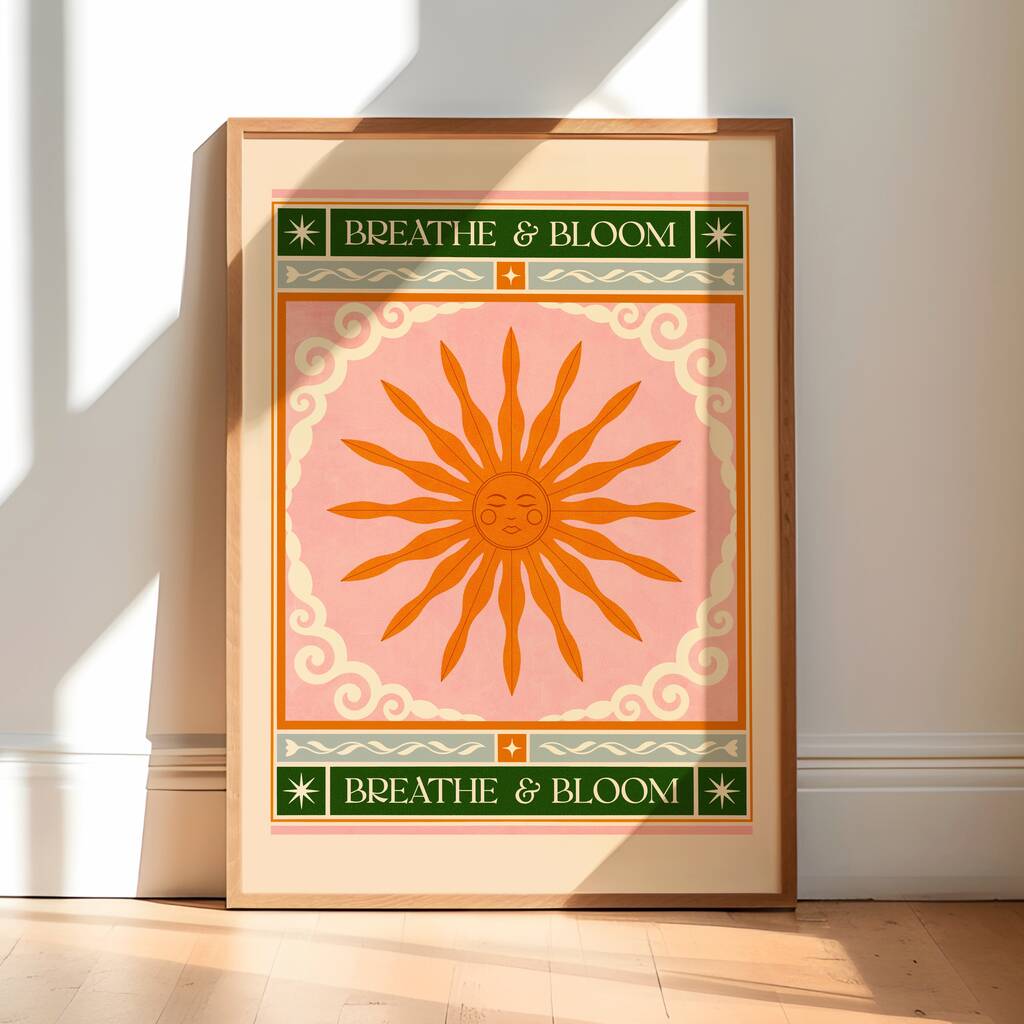 ‘Breathe And Bloom’, Boho Yoga Sun Art Print, 1 of 3