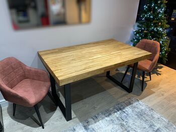 Solid Oak Dining Table With Raw Steel Legs, 3 of 3