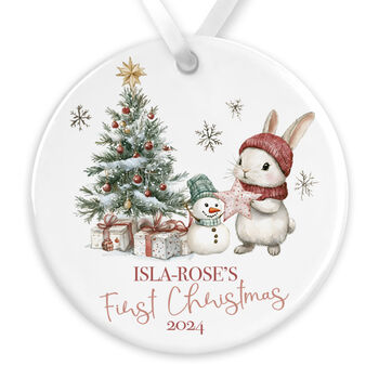Baby's First Christmas Rabbit Keepsake Ornament In Pink, Blue Or Red, 2 of 4