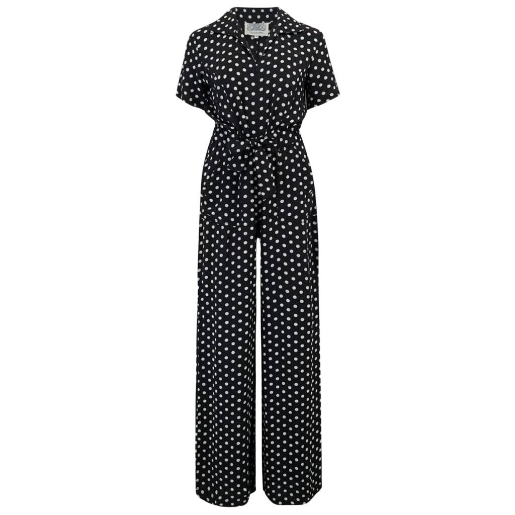 Lauren Siren Suit In Black Polka Vintage 1940s Style, 1 of 2
