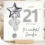 Grandson 21st Birthday Silver Grey Balloon Personalised Card, thumbnail 1 of 4