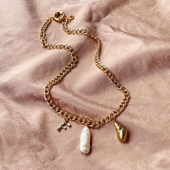 Molten Initial, Pearl And Shell Chunky Chain Necklace, 4 of 9
