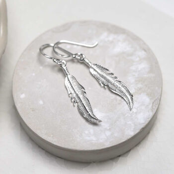 Sterling Silver Dangly Lucky Feather Earrings, 6 of 7