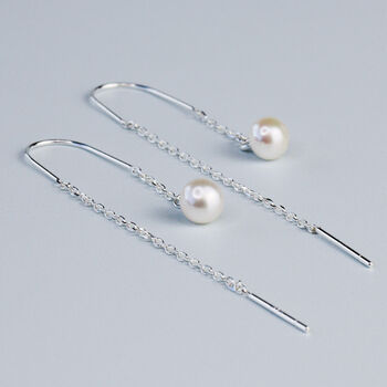 Sterling Silver Pearl Threader Earrings, 2 of 4