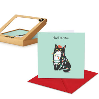 Christmas Cat Wrapped In Lights, Pack Of 10 Cards, 2 of 2