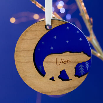 Starry Bear Wood Personalised Christmas Decoration, 7 of 7
